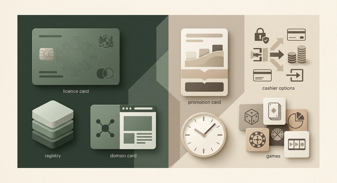 Illustration separating stable regulatory records from changeable casino terms and account details